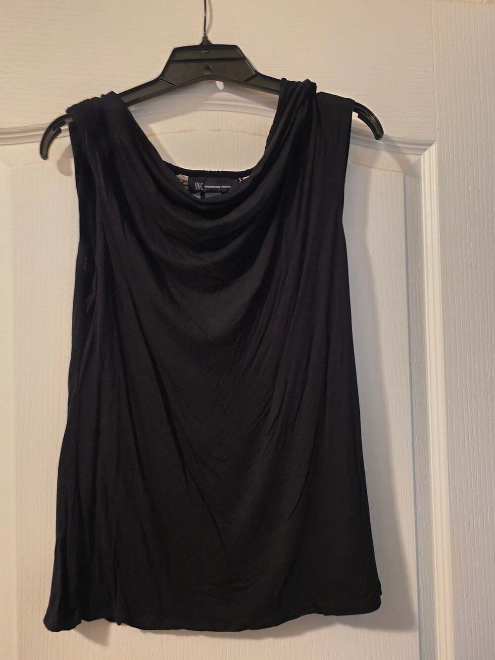 INC International Concepts Black Sleeveless Tank Top Lace Back Large
